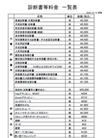 診断書等　料金一覧